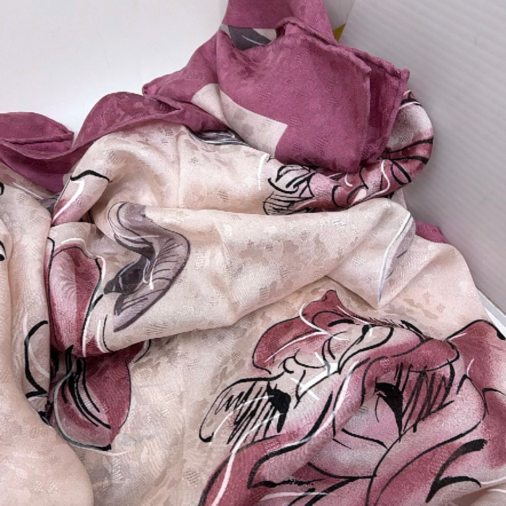 Mila Schön Cream Floral Print Silk Scarf - Picture 4 of 7